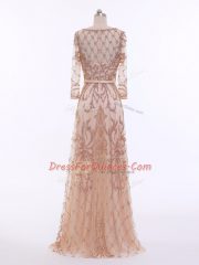 Admirable Scoop Long Sleeves Tulle Prom Evening Gown Beading Zipper