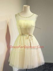Dazzling Knee Length Gold Court Dresses for Sweet 16 Scoop Sleeveless Lace Up