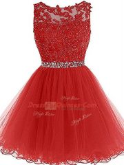 Lovely Red Scoop Neckline Beading and Lace and Appliques Prom Dresses Sleeveless Zipper