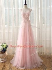 Fitting Cap Sleeves Brush Train Beading and Lace Zipper Dama Dress for Quinceanera