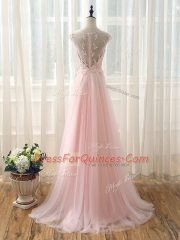 Fitting Cap Sleeves Brush Train Beading and Lace Zipper Dama Dress for Quinceanera