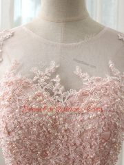 Fitting Cap Sleeves Brush Train Beading and Lace Zipper Dama Dress for Quinceanera