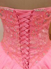 Sleeveless Beading and Lace Lace Up Quinceanera Dresses with Rose Pink Brush Train