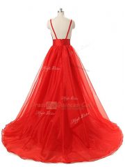 Ideal A-line Sleeveless Turquoise Prom Dresses Brush Train Backless