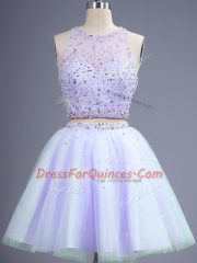 Lavender Dama Dress Prom and Party and Wedding Party with Beading Scoop Sleeveless Lace Up
