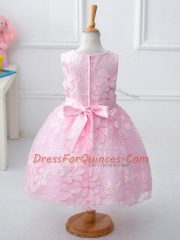 Dazzling Baby Pink Sleeveless Lace Zipper Flower Girl Dresses for Wedding Party