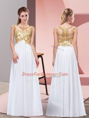 White Empire Scoop Sleeveless Chiffon Floor Length Zipper Appliques