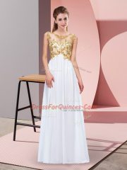 White Empire Scoop Sleeveless Chiffon Floor Length Zipper Appliques