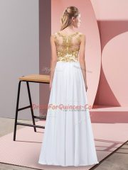 White Empire Scoop Sleeveless Chiffon Floor Length Zipper Appliques