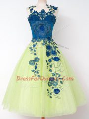 Knee Length Yellow Green Dama Dress Tulle Sleeveless Appliques