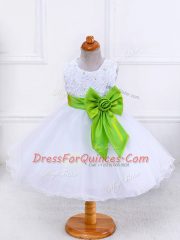 Knee Length Ball Gowns Sleeveless White Girls Pageant Dresses Zipper