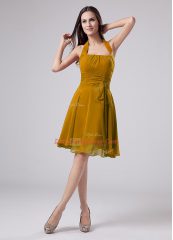 Fabulous Knee Length Zipper Homecoming Dress Brown for Prom and Party with Ruching
