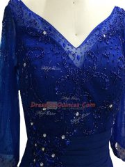 Royal Blue Column/Sheath Chiffon V-neck Sleeveless Beading Floor Length Zipper Prom Dress