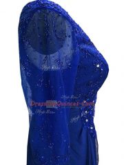 Royal Blue Column/Sheath Chiffon V-neck Sleeveless Beading Floor Length Zipper Prom Dress