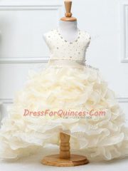 Luxurious Champagne Zipper Halter Top Beading and Ruffles Girls Pageant Dresses Organza Sleeveless