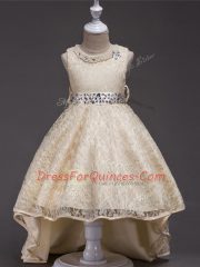 High Low Champagne Little Girls Pageant Dress Wholesale Lace Sleeveless Beading
