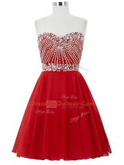 Fashion Red Sweetheart Neckline Beading Prom Dress Sleeveless Lace Up