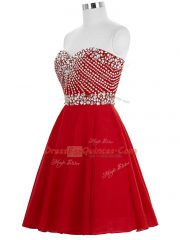 Fashion Red Sweetheart Neckline Beading Prom Dress Sleeveless Lace Up