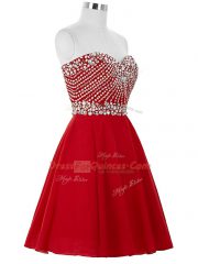 Fashion Red Sweetheart Neckline Beading Prom Dress Sleeveless Lace Up