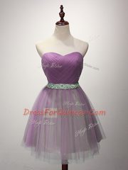 Lilac Lace Up Sweetheart Ruching Dama Dress Tulle Sleeveless