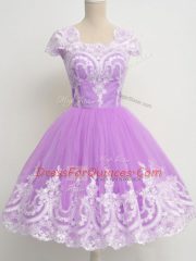 Clearance A-line Court Dresses for Sweet 16 Lavender Square Tulle 3 4 Length Sleeve Knee Length Zipper