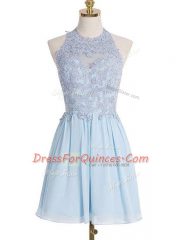 Knee Length Empire Sleeveless Light Blue Quinceanera Court Dresses Lace Up