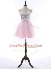 Tulle and Sequined Sleeveless Mini Length Dress for Prom and Sequins and Bowknot