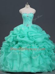 Stunning Apple Green Lace Up Sweetheart Beading and Ruffles and Pick Ups Sweet 16 Dress Organza Sleeveless