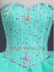 Stunning Apple Green Lace Up Sweetheart Beading and Ruffles and Pick Ups Sweet 16 Dress Organza Sleeveless