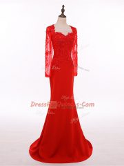 Red Long Sleeves Lace and Appliques Floor Length