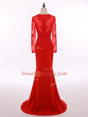 Red Long Sleeves Lace and Appliques Floor Length