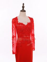 Red Long Sleeves Lace and Appliques Floor Length