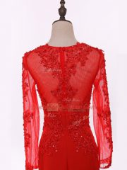 Red Long Sleeves Lace and Appliques Floor Length