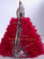 Graceful Ruffles and Sequins Little Girls Pageant Dress Wholesale Wine Red Zipper Sleeveless Floor Length