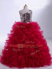 Graceful Ruffles and Sequins Little Girls Pageant Dress Wholesale Wine Red Zipper Sleeveless Floor Length