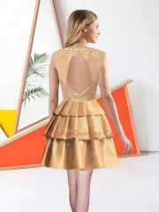 Suitable Aqua Blue Backless Damas Dress Beading and Lace Sleeveless Knee Length