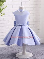 Customized Lavender Toddler Flower Girl Dress Wedding Party with Beading and Bowknot and Belt High-neck Cap Sleeves Zipper
