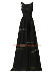 Black Chiffon Zipper Dama Dress Sleeveless Floor Length Appliques