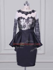 Satin Long Sleeves Mini Length Prom Gown and Lace and Appliques