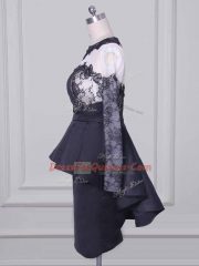 Satin Long Sleeves Mini Length Prom Gown and Lace and Appliques