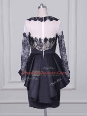 Satin Long Sleeves Mini Length Prom Gown and Lace and Appliques