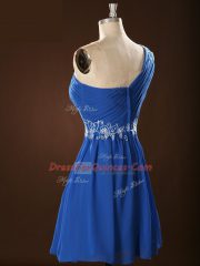Blue Chiffon Zipper Court Dresses for Sweet 16 Sleeveless Mini Length Appliques and Ruching
