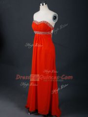 Chiffon Strapless Sleeveless Backless Beading Prom Evening Gown in Coral Red