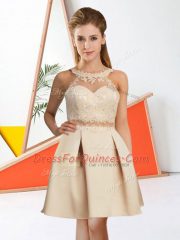 Designer Knee Length Zipper Vestidos de Damas Champagne for Prom and Party with Lace