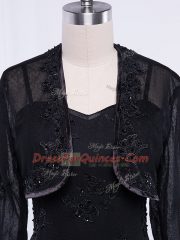 Tea Length Black Prom Gown Chiffon Sleeveless Lace and Appliques