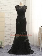 Beauteous Sleeveless Lace Zipper Prom Party Dress in Black with Lace and Appliques