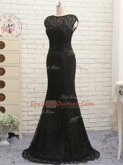 Beauteous Sleeveless Lace Zipper Prom Party Dress in Black with Lace and Appliques