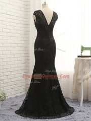 Beauteous Sleeveless Lace Zipper Prom Party Dress in Black with Lace and Appliques