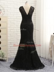 Beauteous Sleeveless Lace Zipper Prom Party Dress in Black with Lace and Appliques