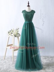 Superior Green Empire Scoop Sleeveless Tulle Zipper Beading Evening Dress